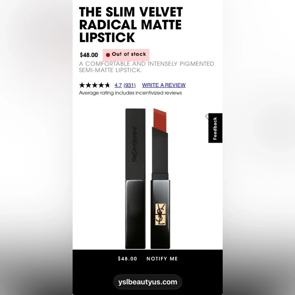 NEW YSL The Slim Velvet Radical Highly Pigmented Velvet Matte Lipstick-#1966